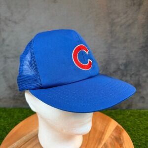 Vintage Annco Chicago Cubs Trucker Hat Blue Snapback Green Underbrim MLB Cap Men